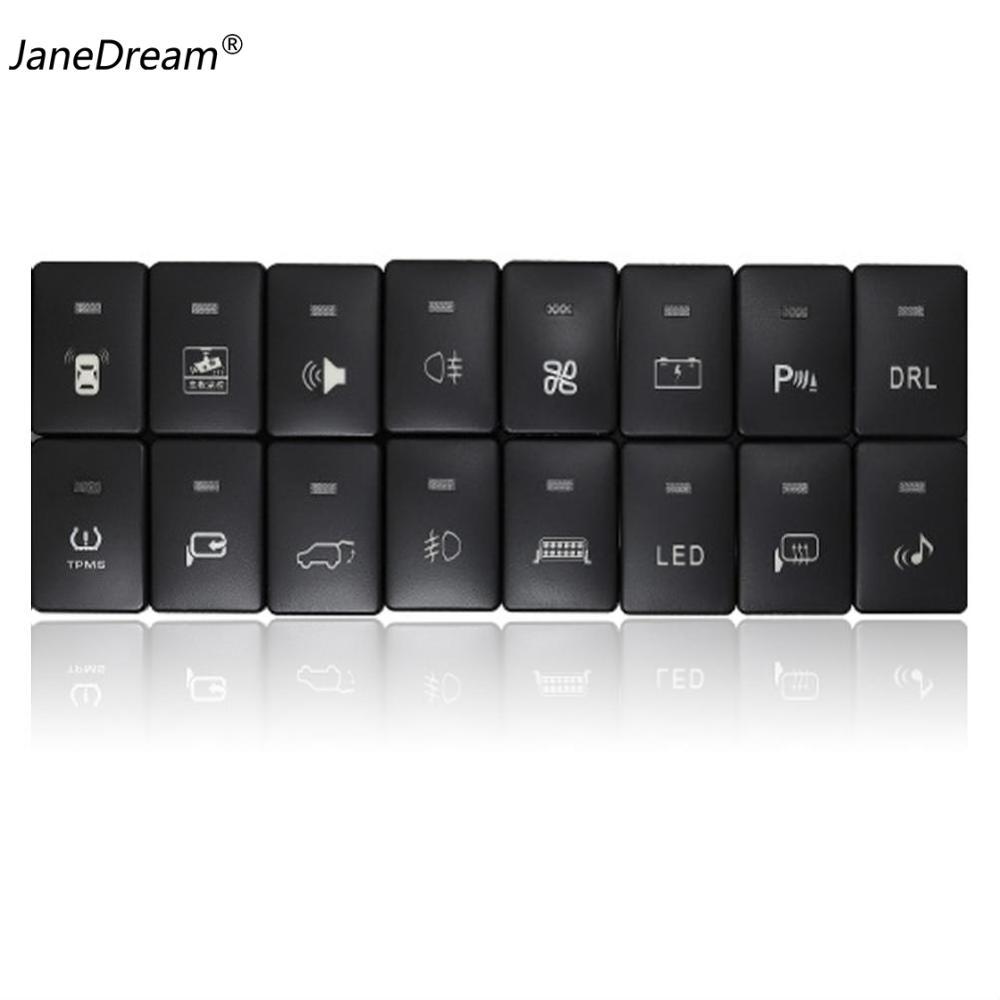 JaneDream Car LED DRL Power Fog Light Rearview Mirror Heating Button Front Rear Switch Green Light with Cable for Toyota Camry Prius Corolla