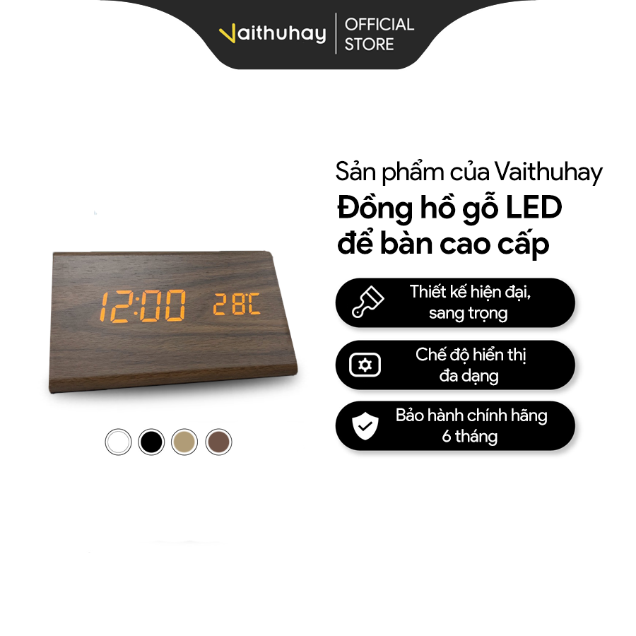 Đồng hồ gỗ LED hiển thị thời gian, nhiệt độ để bàn cao cấp thumbnail