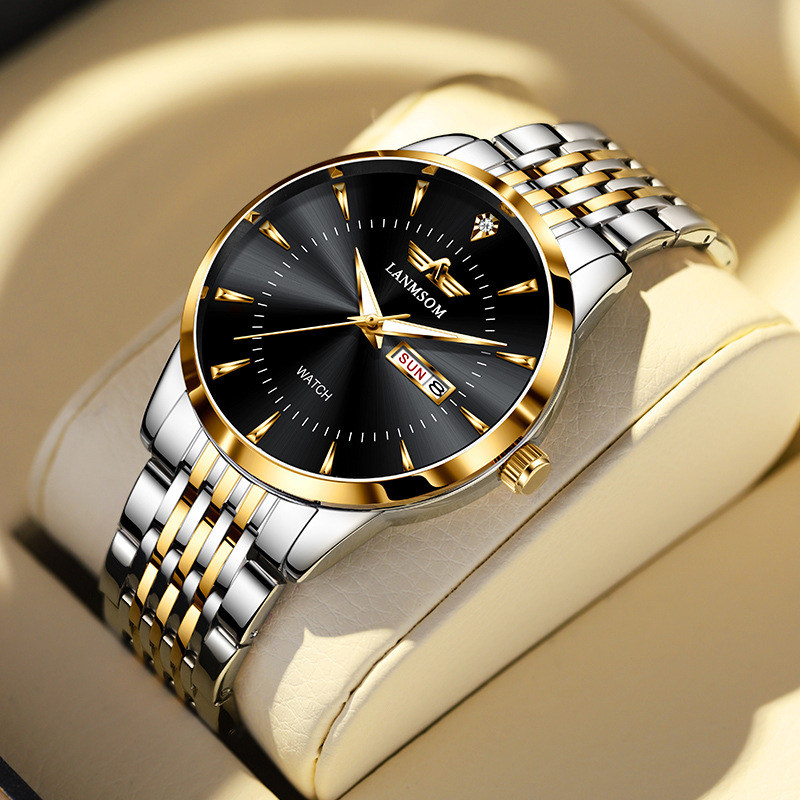 【Exclusive Offer】LANMSOM Men's Watch - Dual Date Fashion Business Simple Quartz Watch (Non-Mechanical) with Steel Strap.