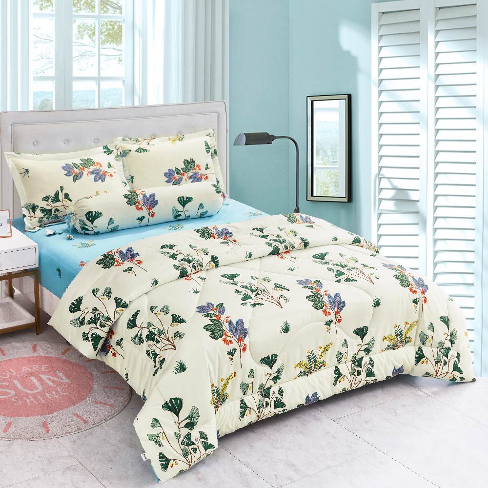 Bộ 5 món drap, áo gối kèm mền Stefani - ST200049 - Bộ chăn ga gối cotton 1m6x2m, 1m8x2m