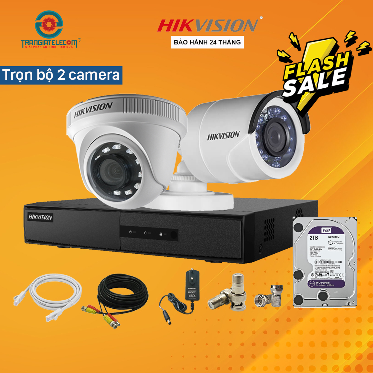 Trọn Bộ Camera Giám Sát 2 Mắt Hikvision 2.0MP Full HD - TRANGIATELECOM
