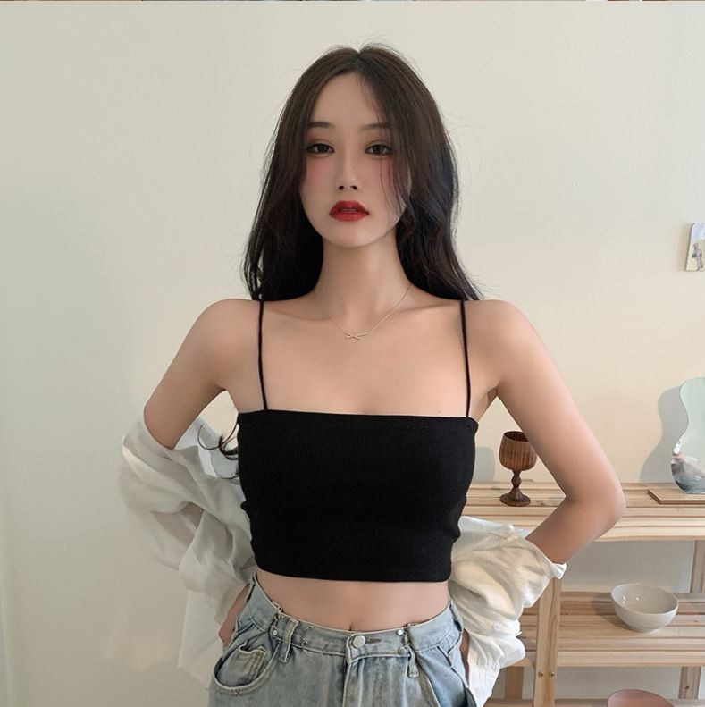 Áo 2 dây nữ croptop sợi bún-2 màu