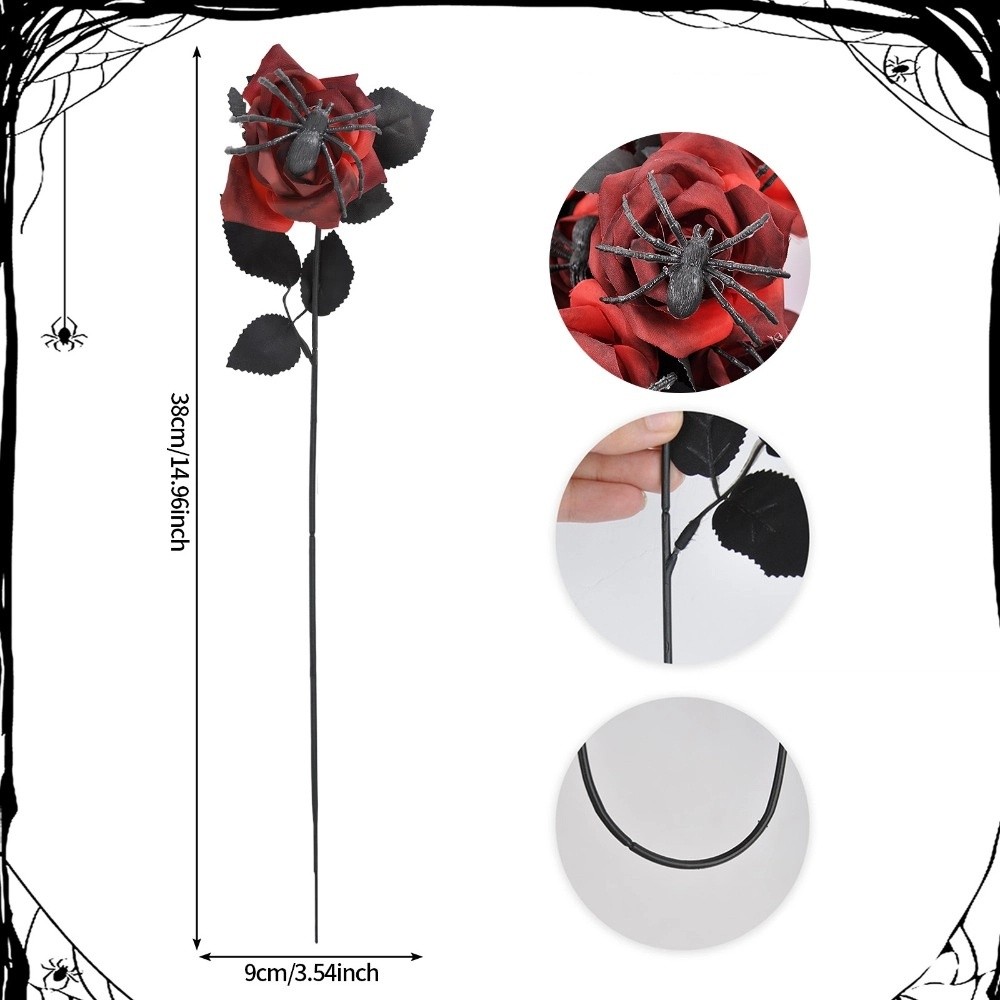 Fake Gothic Roses Photo Props 38cm Halloween Artificial Rose Realistic Gothic Spider Rose ...