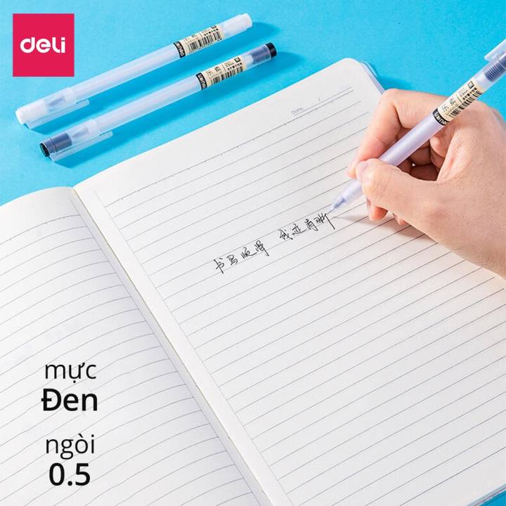 Combo 20 Bút bi nước mực đen Deli bút viết mực gel đen ngòi 0.5mm mực đều nét chữ đẹp phù hợp viết sổ tay ghi chép - A117 - Hình ảnh 7
