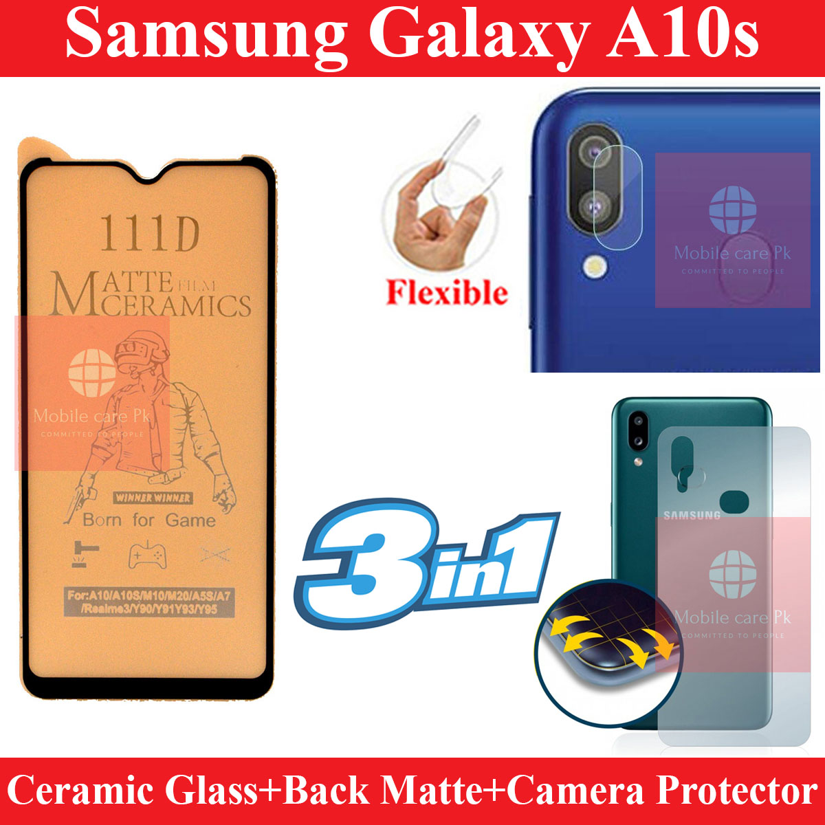 Samsung Galaxy A10s Front Matte Protector Pub G Glass + Back Protector Carbon Fiber Matte Soft Skin Sheet + Back Rear Camera Protector 9H Gorilla Flexible Protection For Samsung Galaxy A10s. 