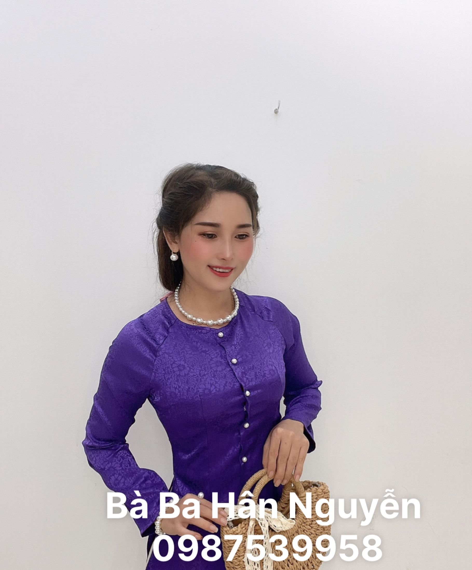 Áo bà ba gấm tím huế cao cấp + quần