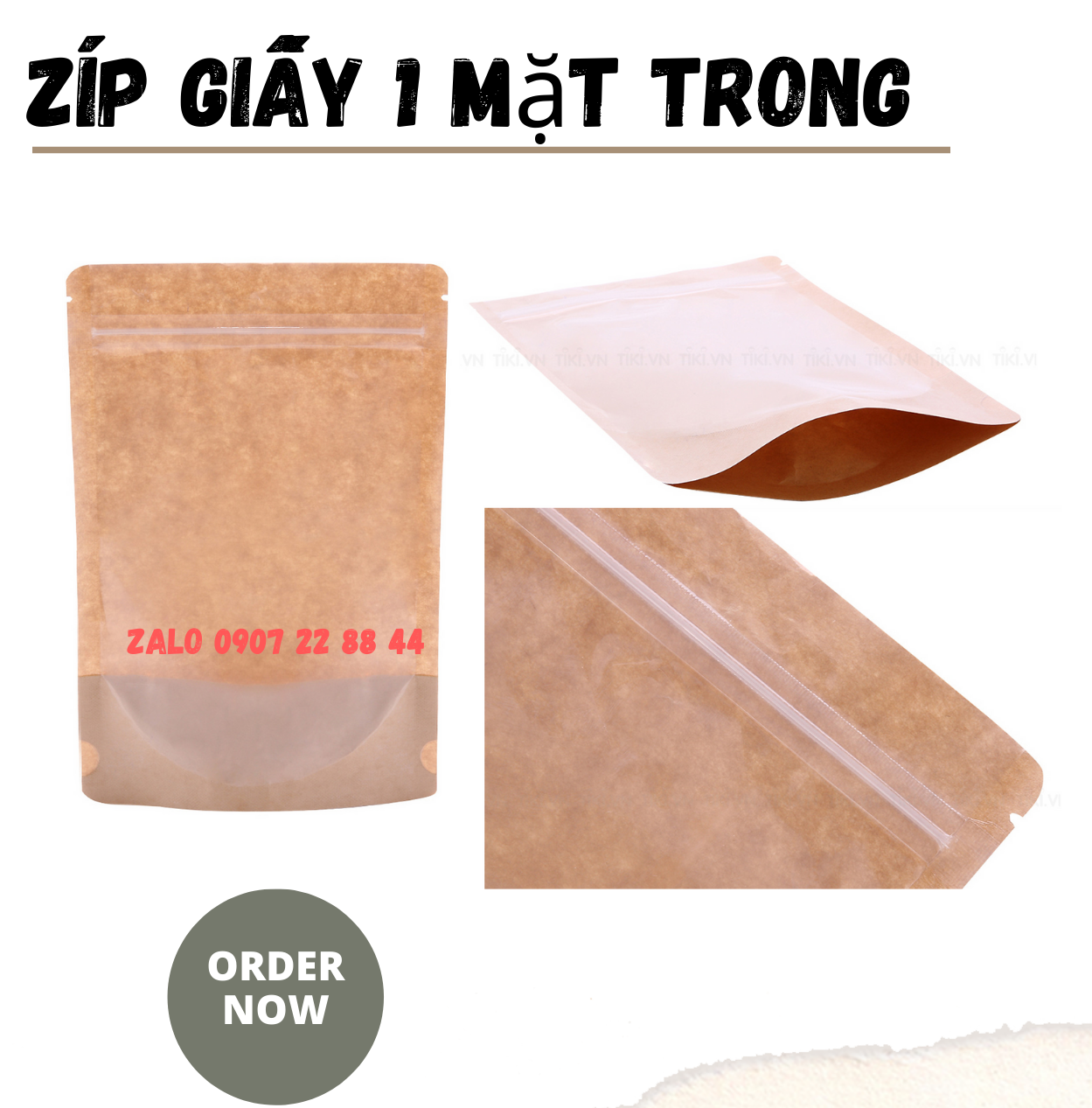1KG TÚI ZIP GIẤY KRAFT CÓ CỬA SỔ