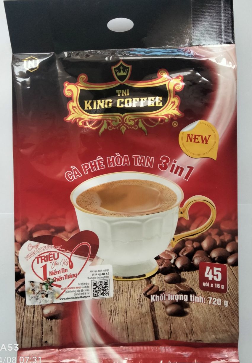 (Free ship)Cà Phê Hòa Tan 3in1 TNI King Coffee (16gr x 45 gói) (new)