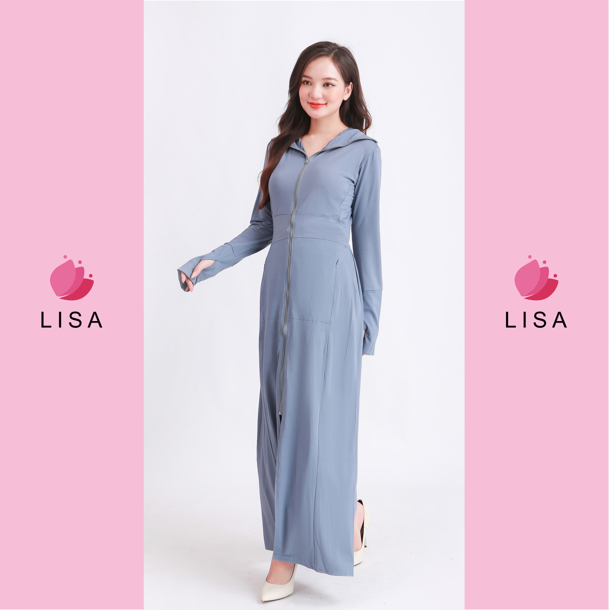 Áo chống nắng nữ toàn thân 2 lớp dáng dài, váy chống nắng áo choàng liền thân vải thông hơi làm mát cao cấp, Lisa M41