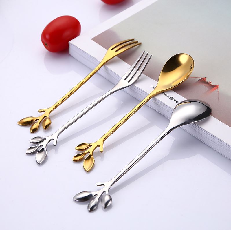 Thìa, muỗng hình lá mạ vàng cao cấp Z18