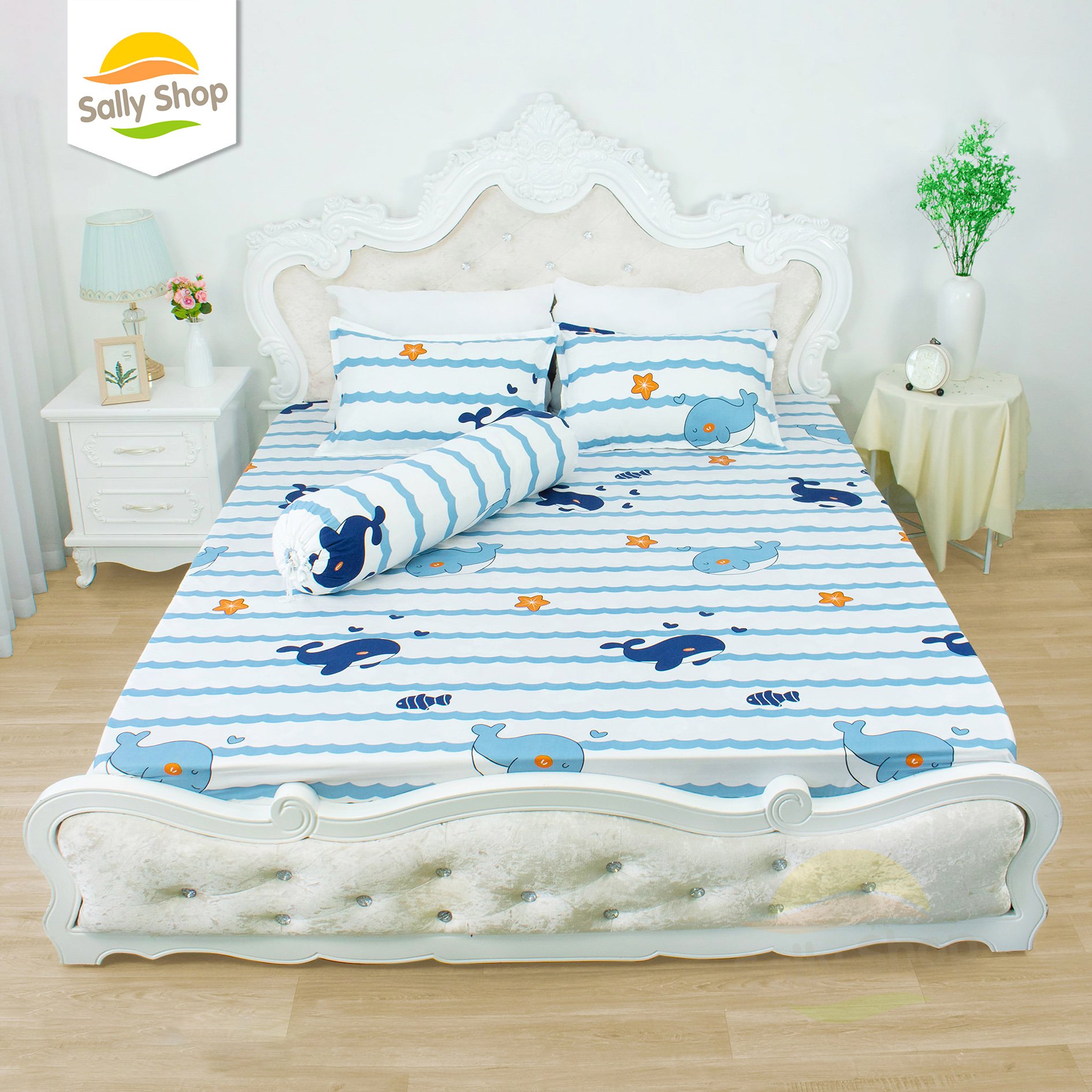 Bộ ga chun trải giường/ga bọc nệm kèm 2 vỏ gối nằm chất cotton poly thoáng mát mẫu lợn nhí nhố