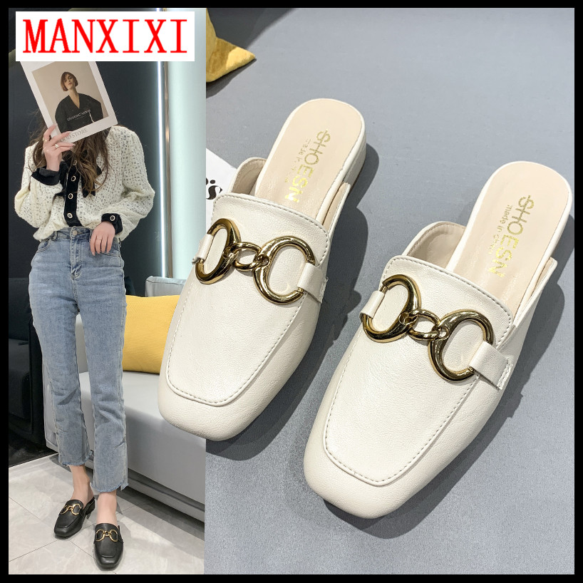 MANXIXI Brand Korean Version Slippers Fashion Mules Shoes Beautiful Young Style Suede Flat Sandals For Women (35-39 Size)