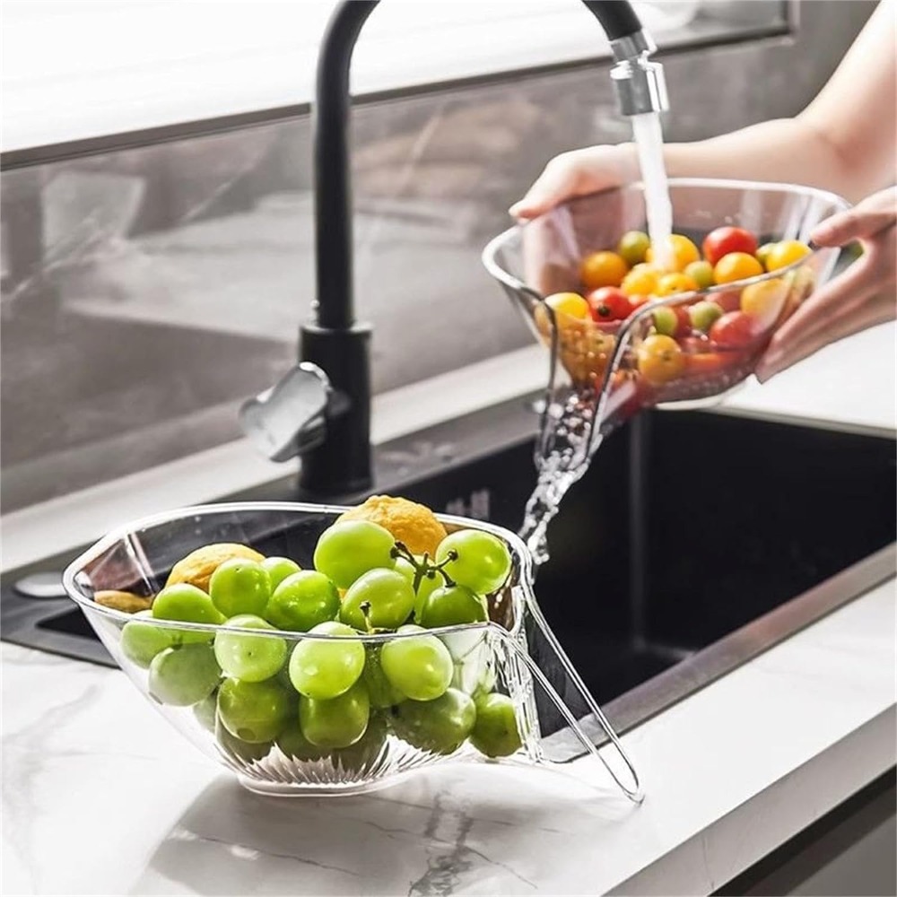 QEARZ Kitchen Multifunctional Drainage Basket Fruit Plate Plastic Draining Bowl Creative Salad Rice Washing Basket Household Sink
