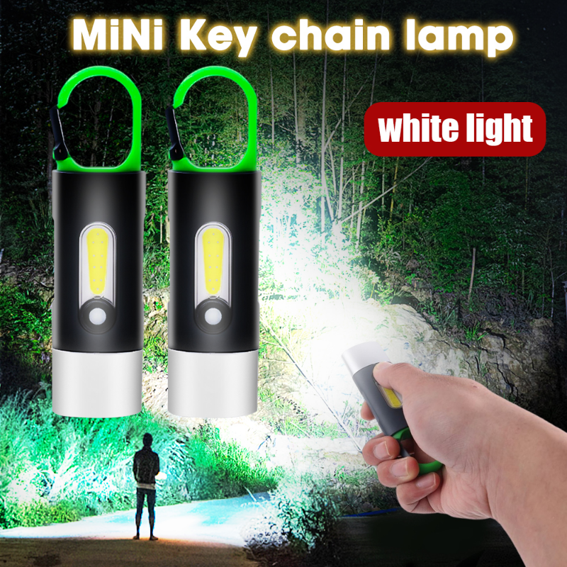 Đa chức năng Móc chìa khóa có đèn siêu sáng đèn pin LED có thể sạc qua USB Cắm Trại Di động ngoài trời đèn câu cá