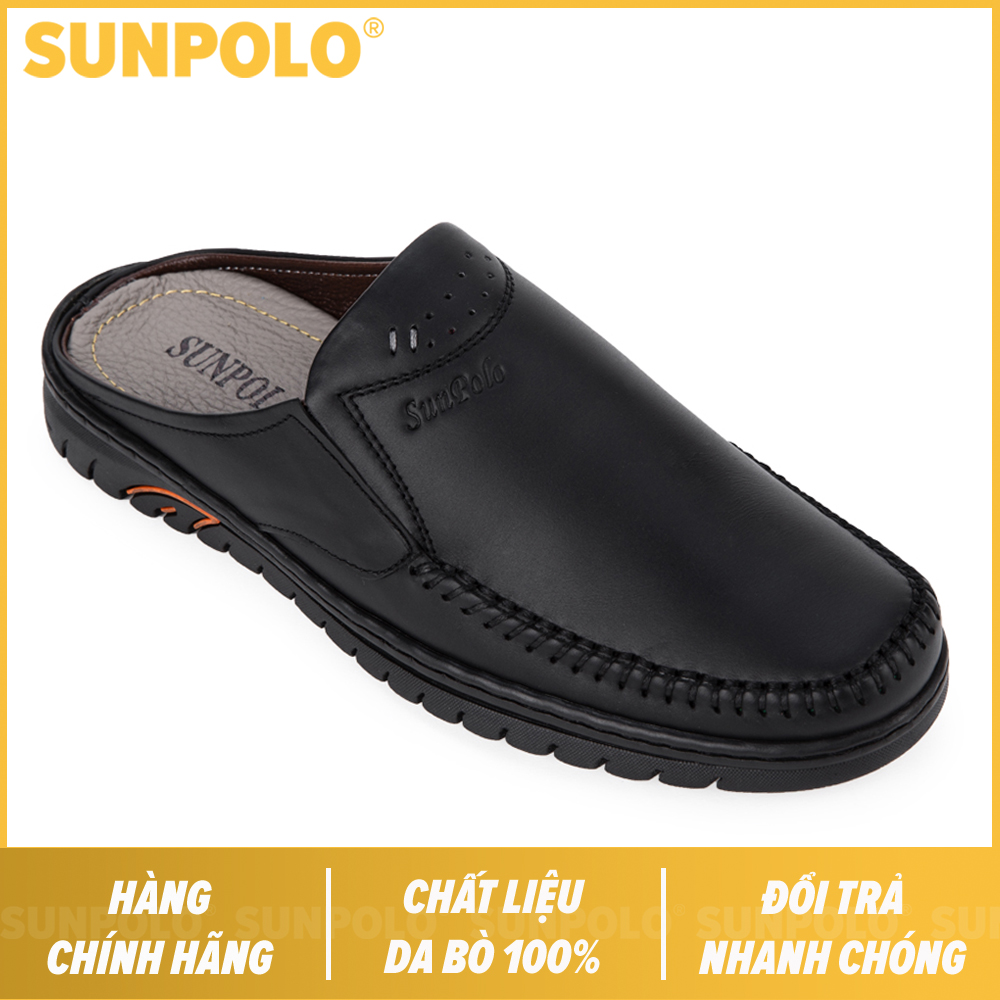 Dép Sapo nam da bò SUNPOLO SPO293 (Đen, Nâu)