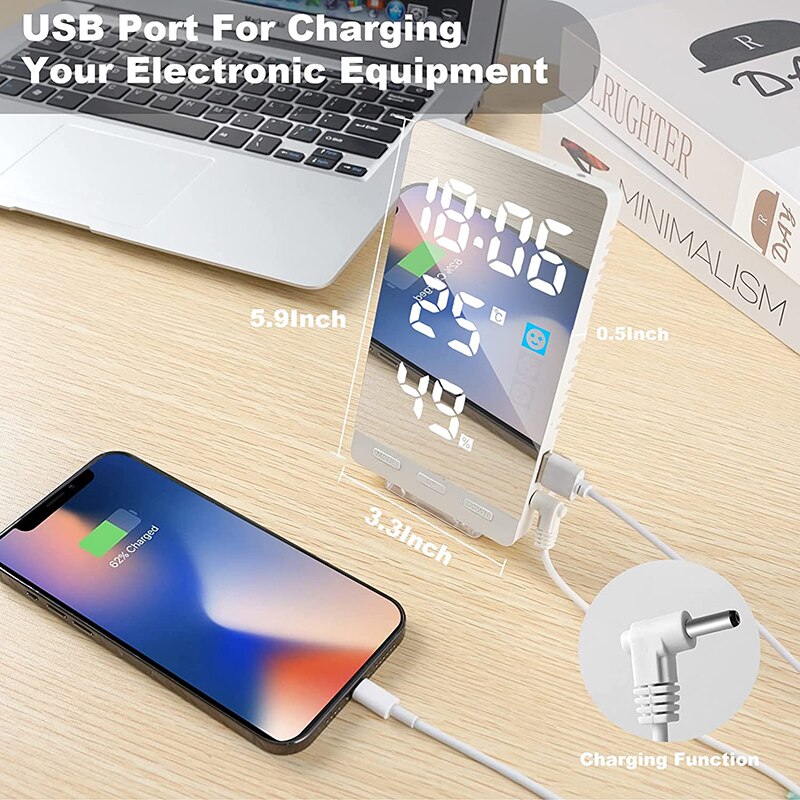 Digital Alarm Clock Led Clock With Temperature Humidity Desk Clocks For Office,Wall Clock,Bedside Clock With USB Charger