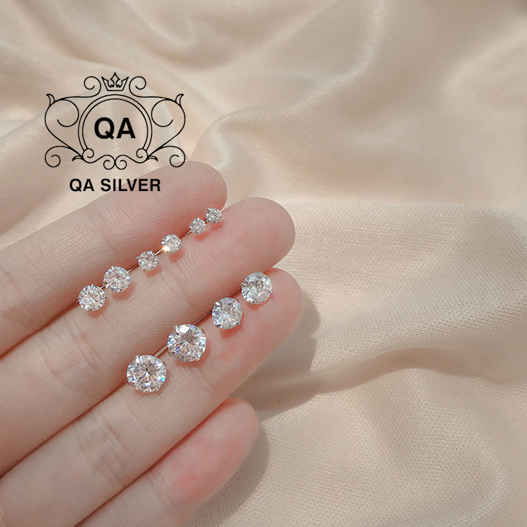 Bông tai bạc 925 đính đá đen trắng chấu khuyên nụ trơn nam nữ S925 BASIC QA SILVER Earrings EA170801