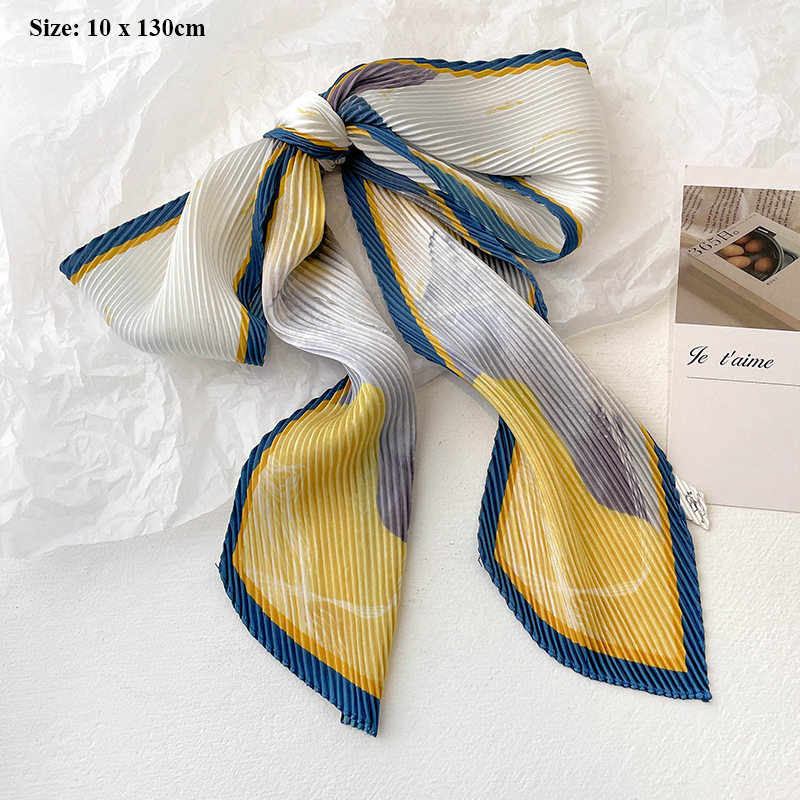 (HCM) HÀNG CHẤT GIÁ TỐT Khăn lụa dập li quàng cổ, Cột Tóc, quấn túi Lụa Satin Cao Cấp 10*130cm