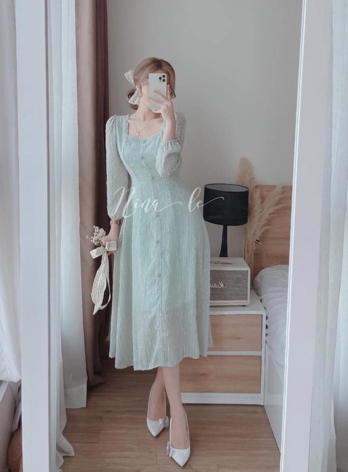 ĐẦM BIGSIZE TAY DÀI CỔ CHỮ U (L-2XL)