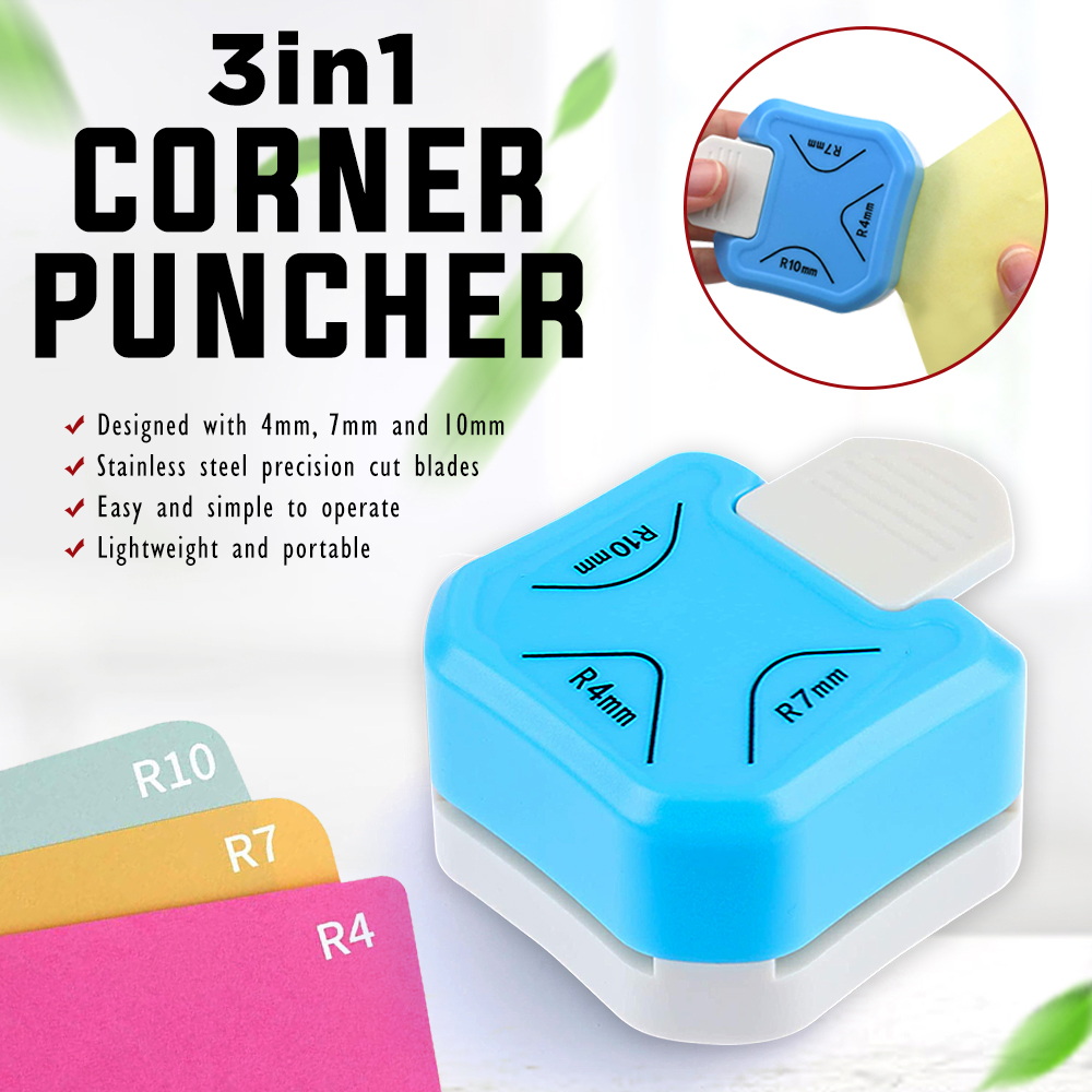Corner Rounder Punch 3 in1 /R7/R10mm Round Corner Trimmer Cutter for Card Craft Scrapbook Wrapping Paper Sticker Photo Laminate DIY, Size: 61, Blue