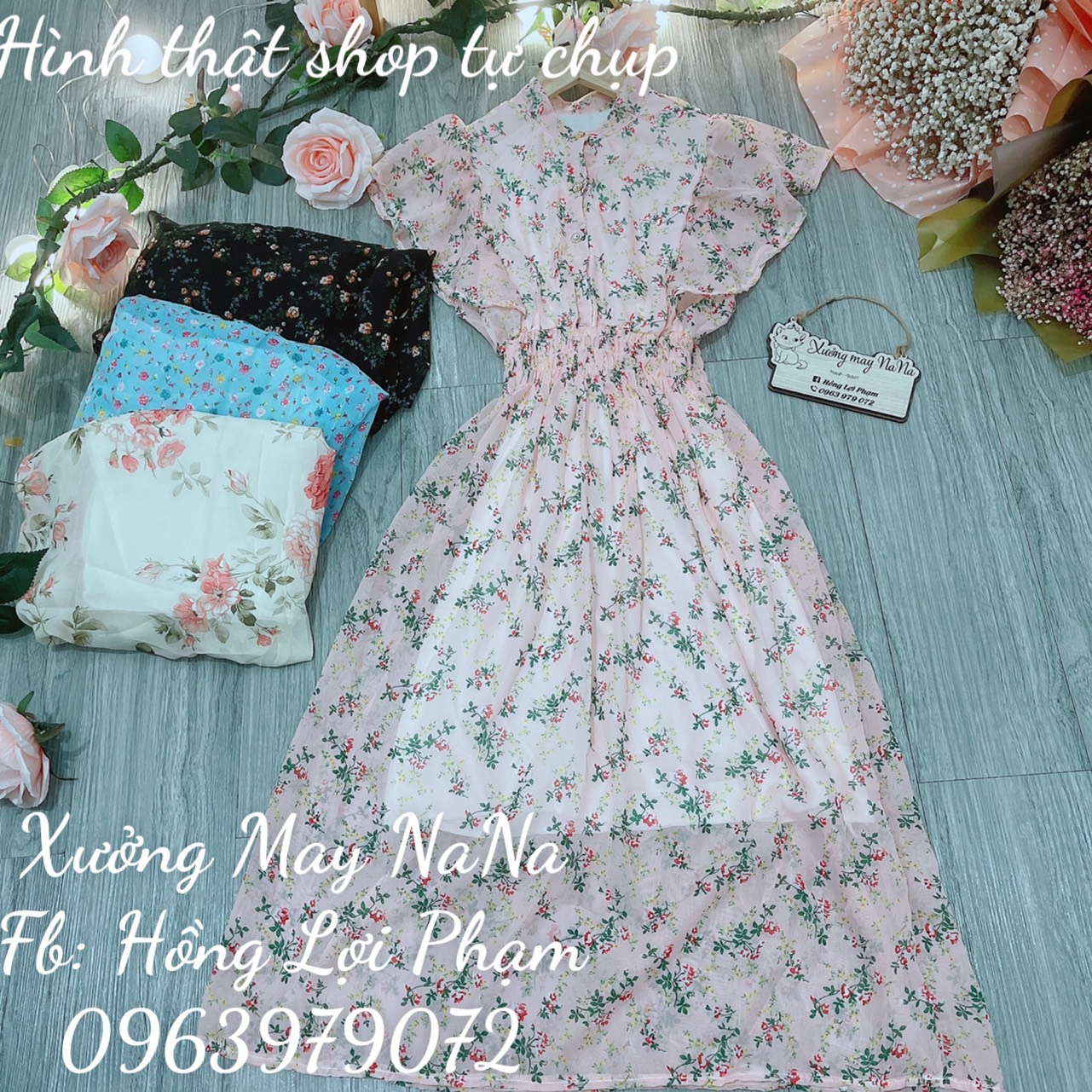 Đầm hoa nhí nút gài (hình thật +video)