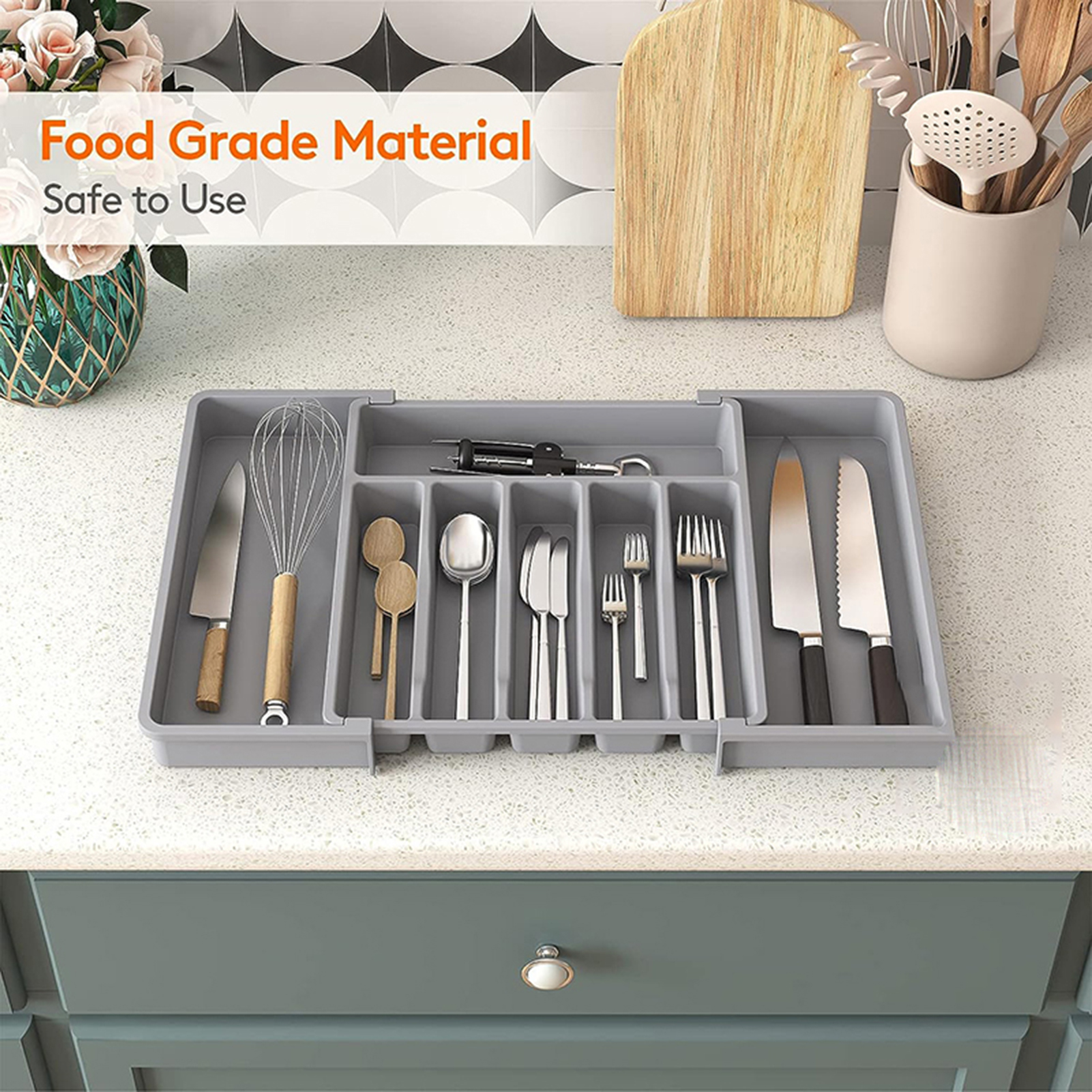 TuPAC24 Expandable Cutlery Organizer Storage Tray Organizer Adjustable Kitchen Drawer Organizer 8 Compartments for Easy Sorting less Than