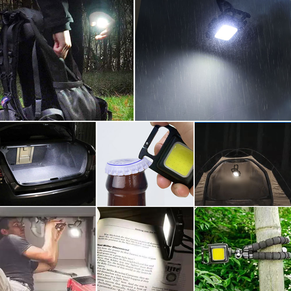 Mini LED Pocket Flashlight Keychain Light Portable Mutifuction Flashlight Work Light USB Rechargeable With Corkscrew for Outdoor Camping Light Small Light