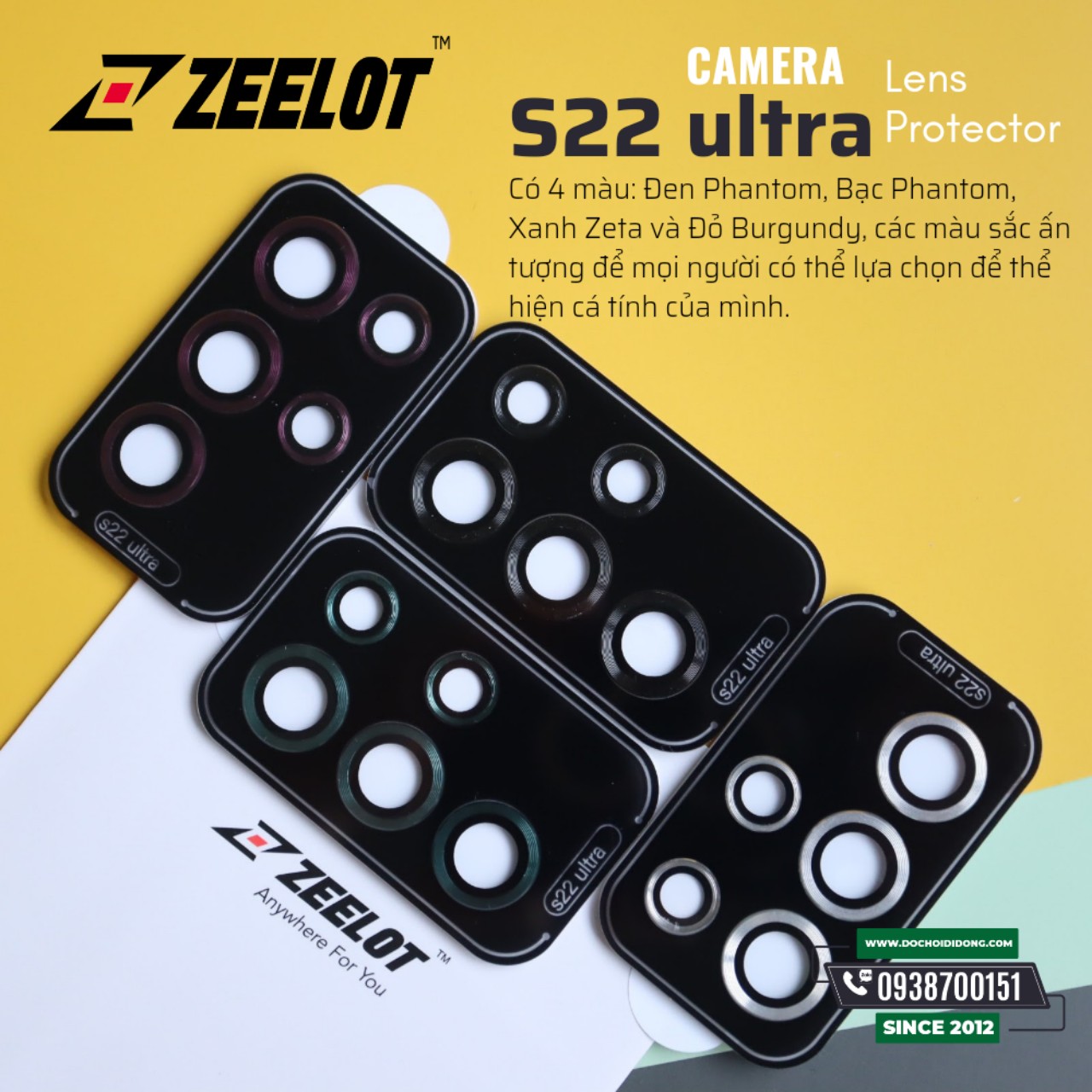 Miếng Dán Cường Lực Camera Samsung S22 Plus Ultra Zeelot