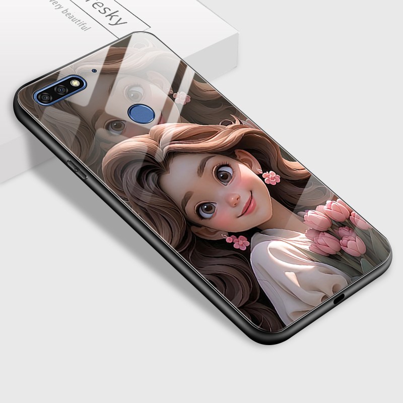 Hpcase For Huawei Nova 2 Nova 2i Nova 2 Lite Nova 2S Cartoon Smiling Princess Phone Case Smooth Tempered Glass Soft Case Shockproof Protective Case