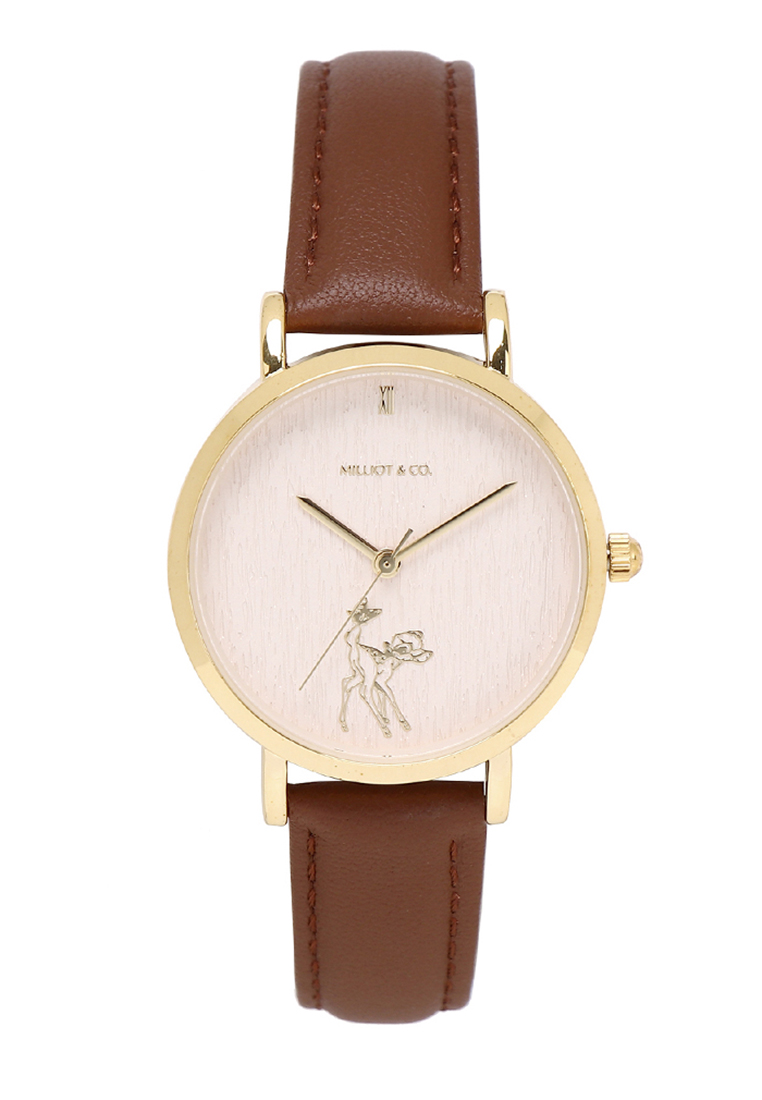 Milliot Disney Bambi Butterfly! Gold Leather Strap Watch