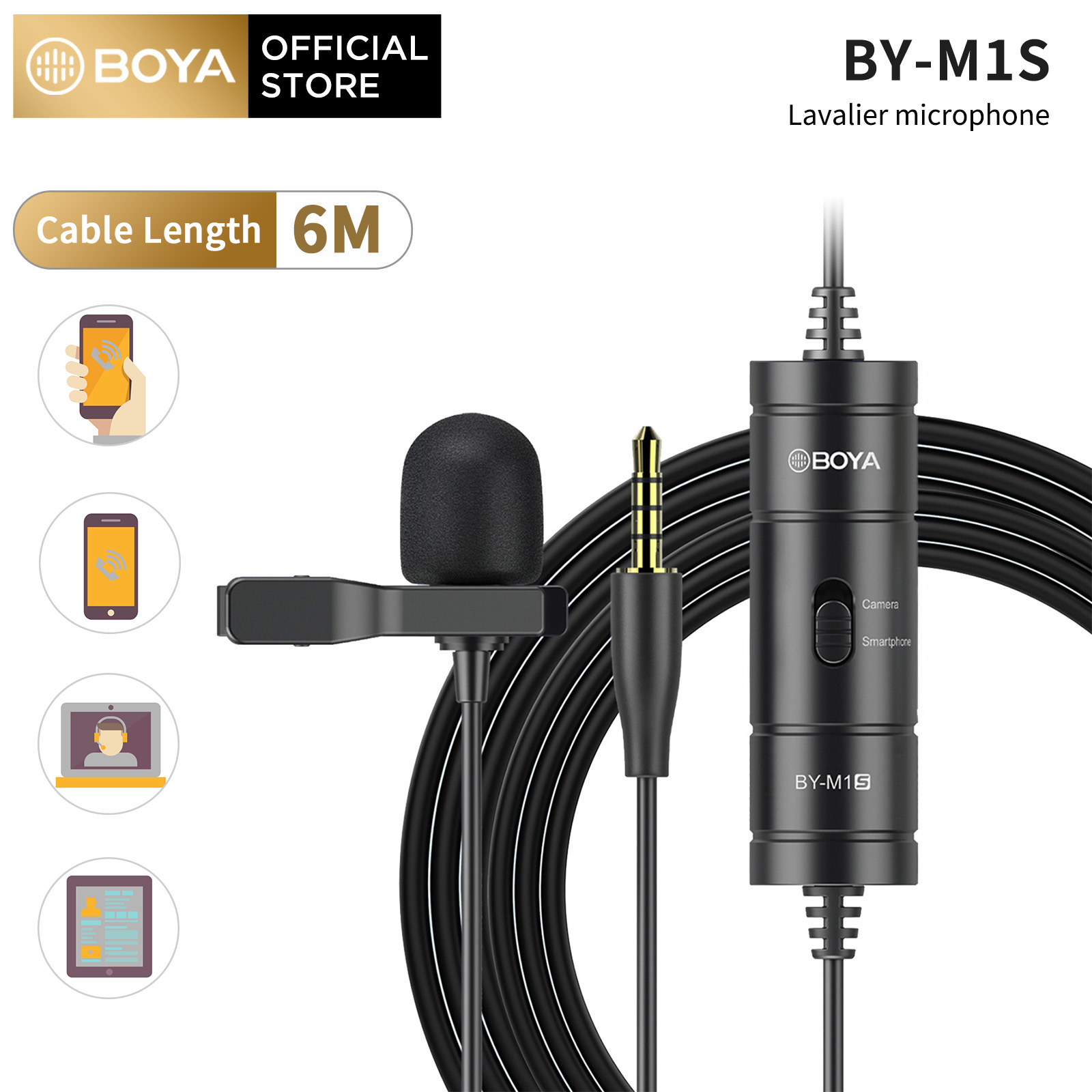 BOYA BYM1S 6M 3.5mm Lavalier Lapel Microphone Smartphone DSLR