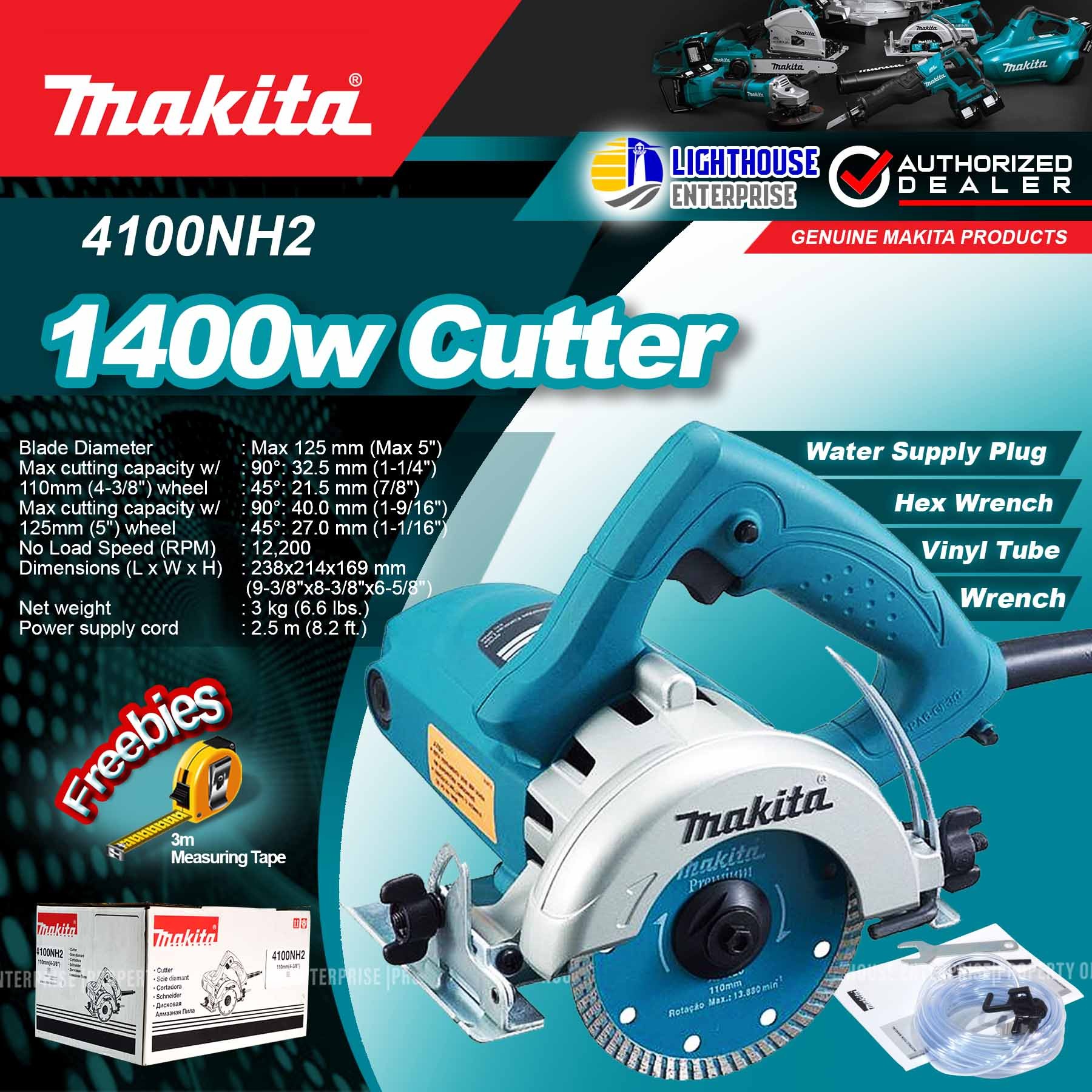 MAKITA MC 4100NH2 1400W 4-3/8" 110mm Concrete Cutter w/FREE 3M Meter  *LIGHTHOUSE ENTERPRISE* Lazada PH