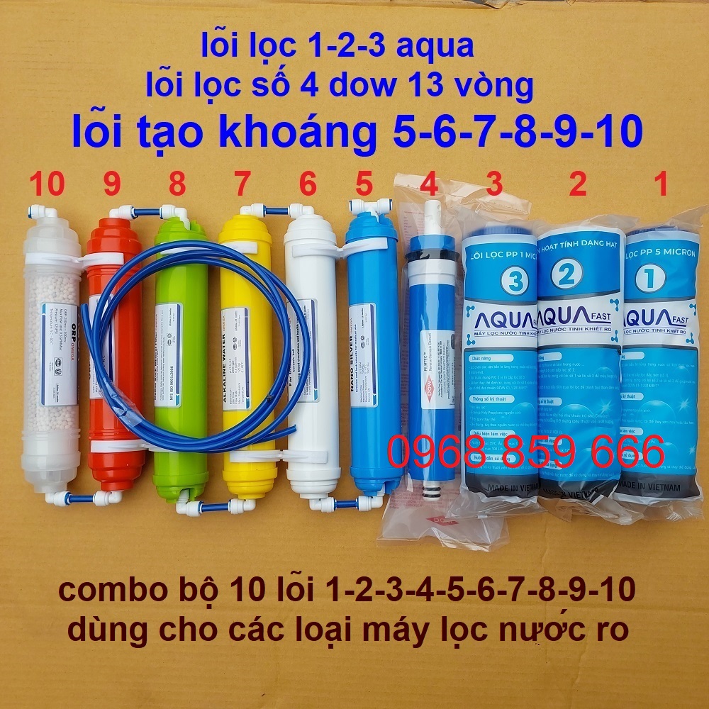 Lõi lọc nước AQUA 1 2 3 4 5 6 7 8 9 10 lắp được các loại máy lọc RO - Tặng kèm cút T, cút góc và dây phi 6 máy lọc nước ,Lõi Lọc Nước Số 4 Màng RO