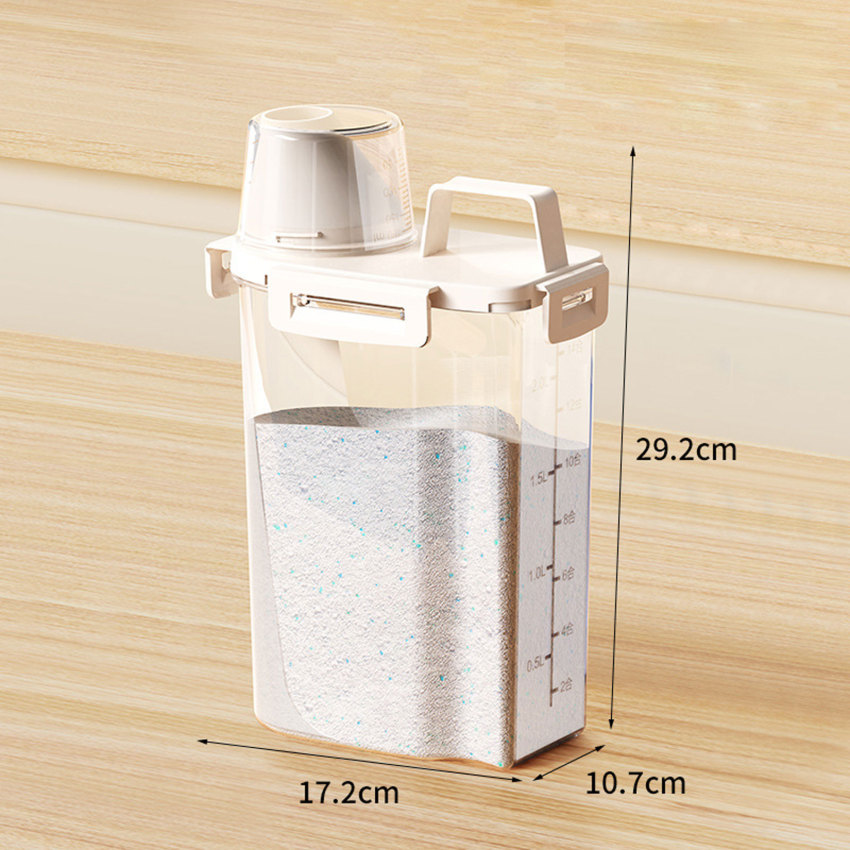 Bột giặt chất tẩy rửa hộp lưu trữ hộp đựng bột giặt với cốc đo lường đa năng kín nhựa ngũ cốc Jar