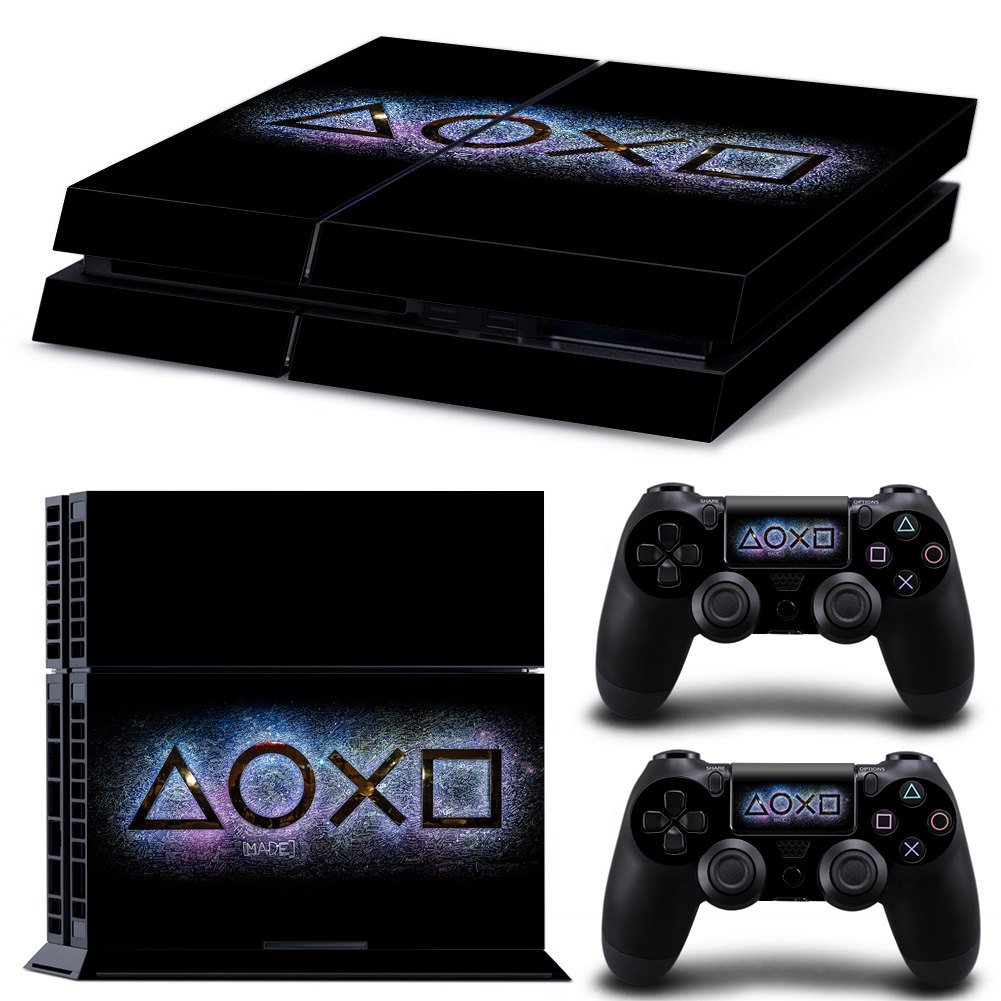 【Latest Style】 for PS4 console and 2 controllers skin sticker PS4 geometry design protective cover full set.