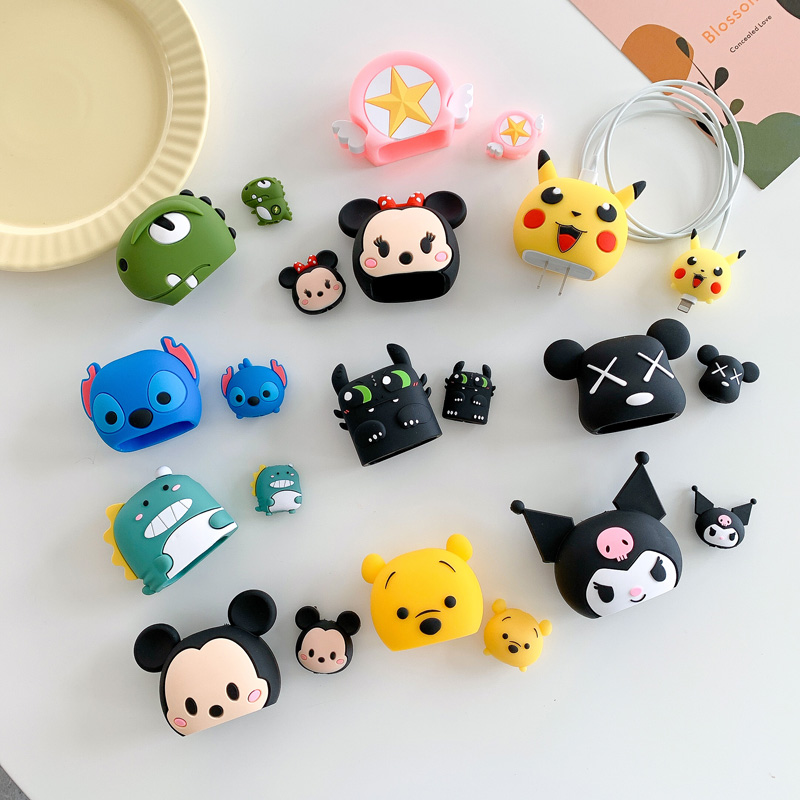 CrashStar Miếng Bảo Vệ Vết Cắn Cáp, Ốp Bảo Vệ Dây Dữ Liệu Hoạt Hình Giá Đựng Đồ Quấn Quanh Động Vật Dễ Thương Cáp Sạc Nhanh Cho iPhone 18W/20W Bán Chạy