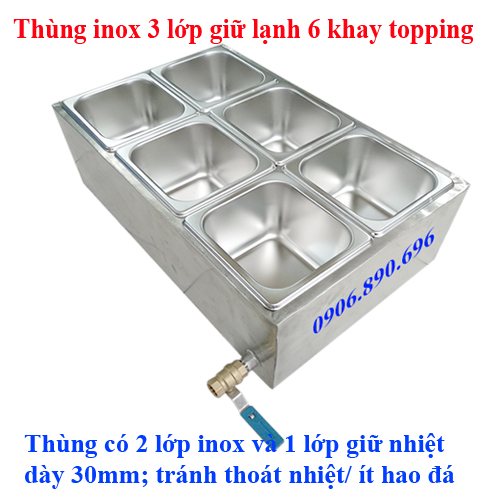 Thùng inox giữ lạnh khay topping