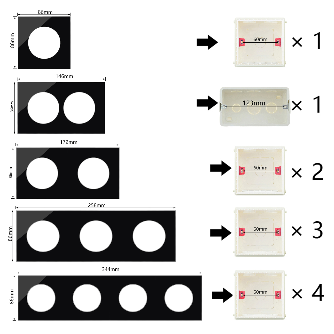 L1 Series-Black Glass Panel Wall Switch DIY Free Combination Power ...