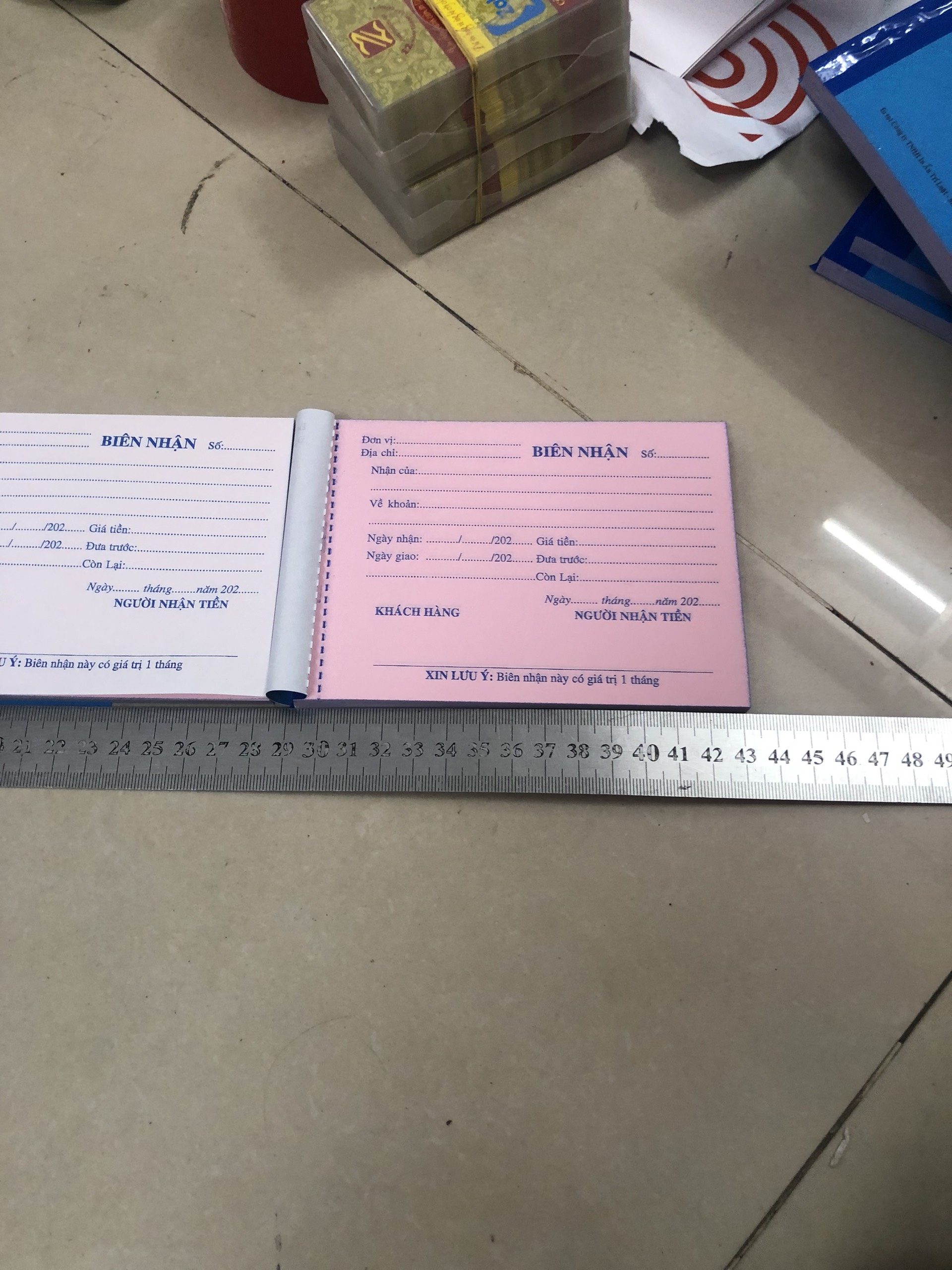Biên Nhận tiền cọc Khổ A6 2 liên