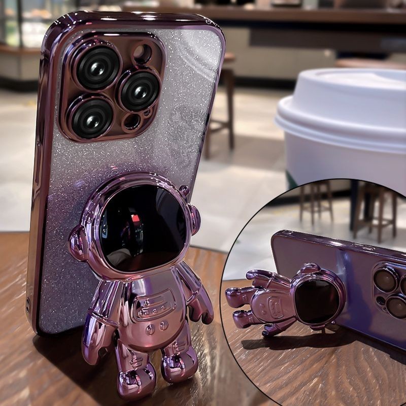 New Phone case Galaxy A36 A26 A56 Back cover Fashionable Frosted Silicone Soft Dustproof Bracket Adsorb + Electroplated astronaut bracket For Samsung Galaxy A36 A26 A56 case. 