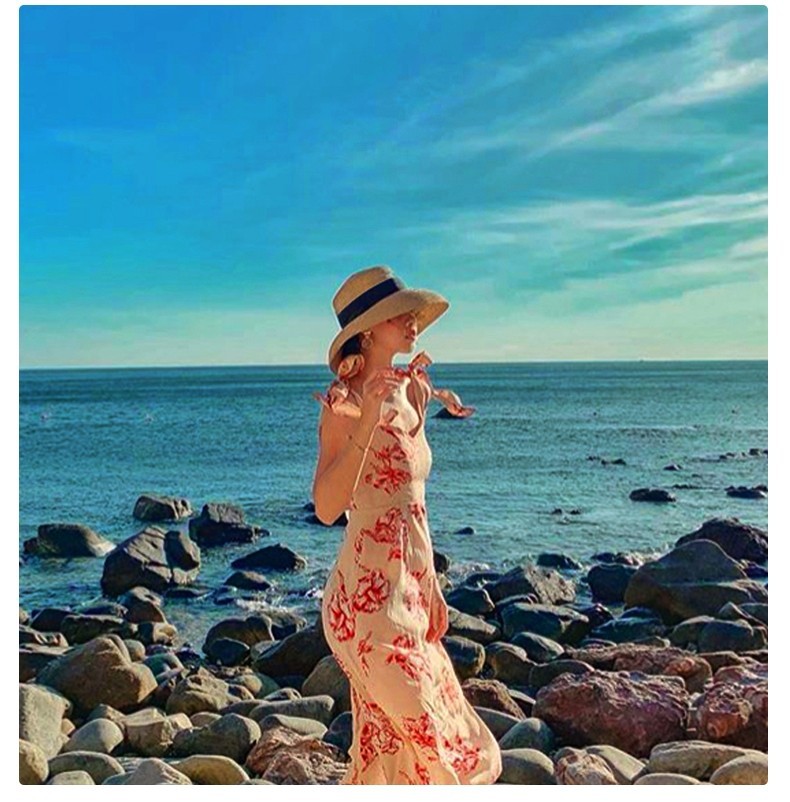 Mũ cói vành cụp nơ đen Trendy