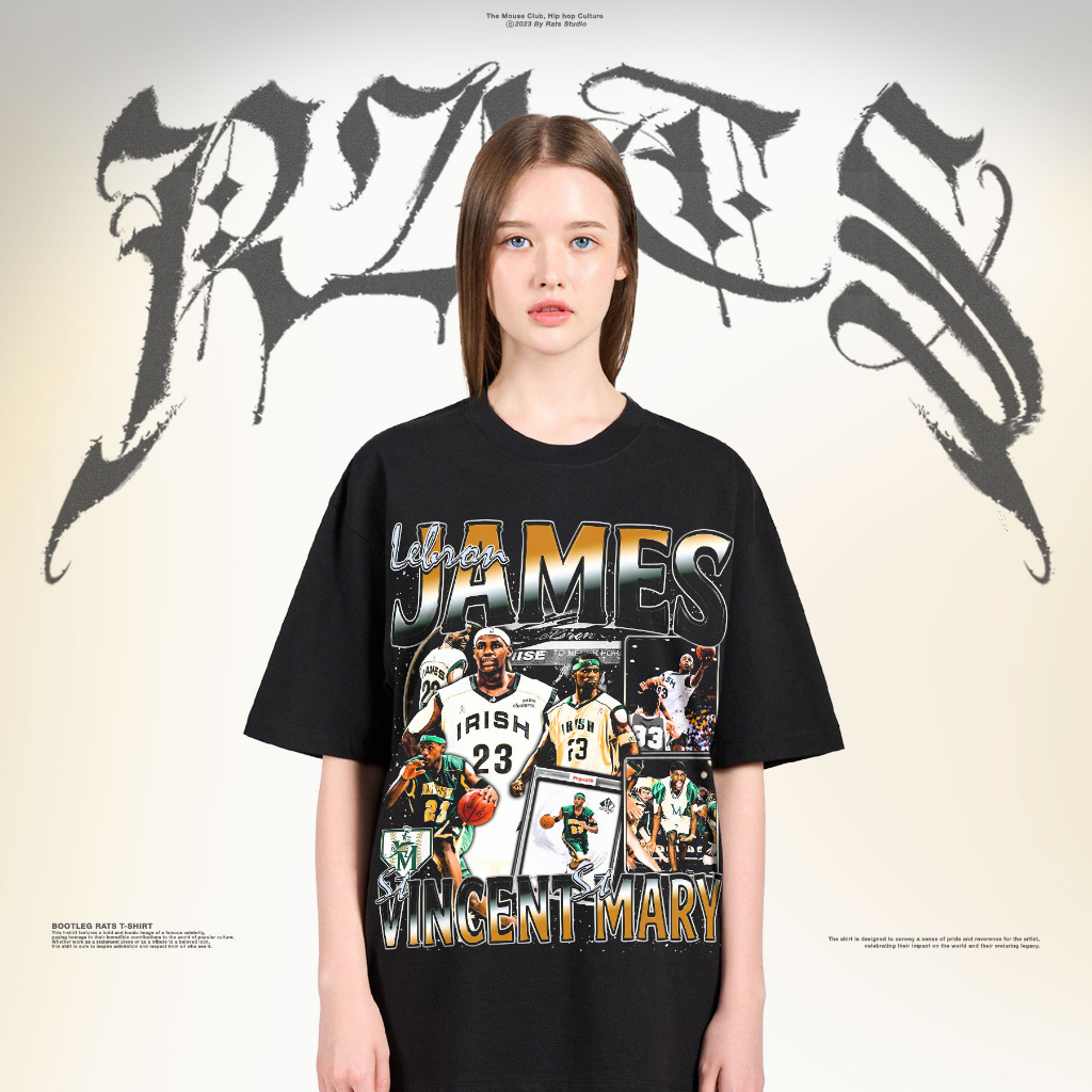 Áo thun bóng rổ Lebron James Irish "23" Bootleg Rats Tee Oversize