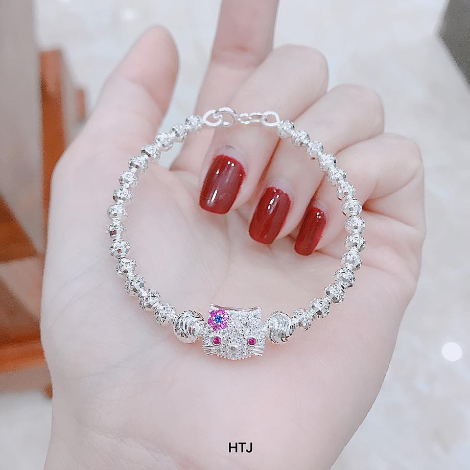 Lắc tay trẻ em bạc bi mặt Kitty MS25e
