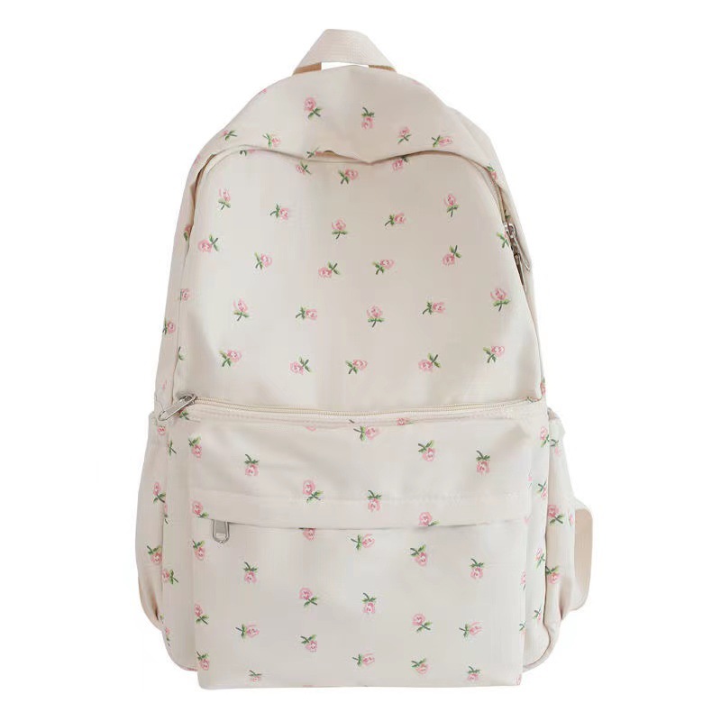 School bag, women's ins, Korean girl, small fresh literary student, backpack, tulip, floral, college-style backpack.