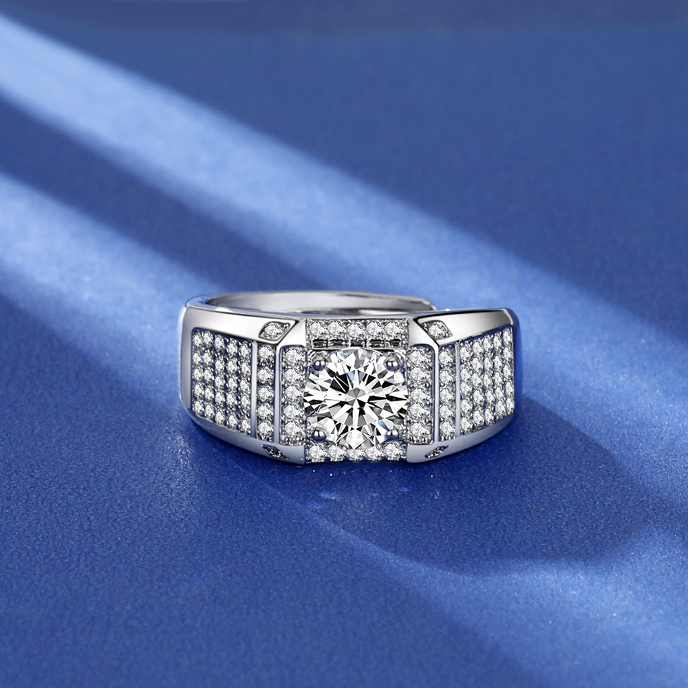 S925 Sterling Silver Brilliant Galaxy Ring Men's Classic Fashion Sense of Luxury Full Diamond Four Claw Ring Men's Ring Wedding Ring.