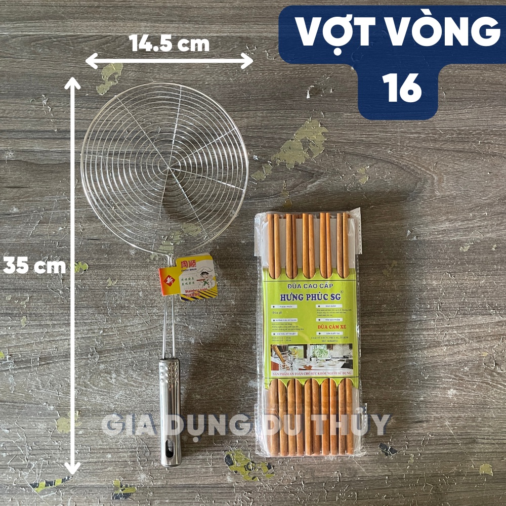 Vợt chiên inox vớt ráo dầu cán dài có móc treo tiện lợi - Vợt vòng cán ...