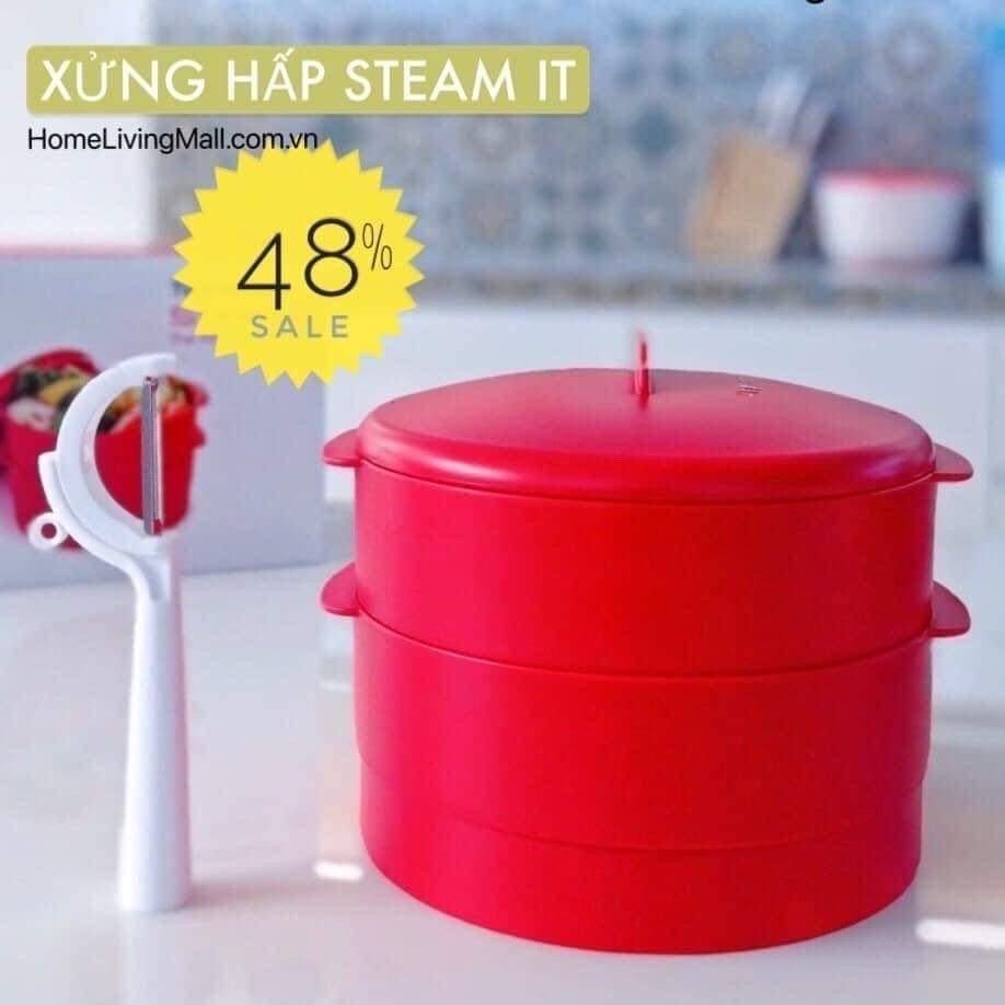 [ TUPPERWARE ] XỬNG HẤP 2 TẦNG ( màu đỏ )-TẶNG 1 DỤNG CỤ GỌT VỎ