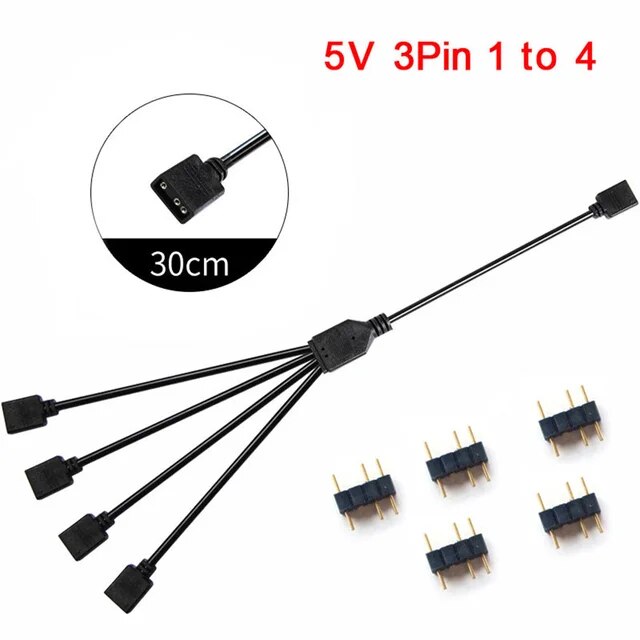 5v 3pin/12v 4pin Rgb Splitter Cable Led Strip Connector Extension Adapter Cable Motherboard Aura Extension Cable For