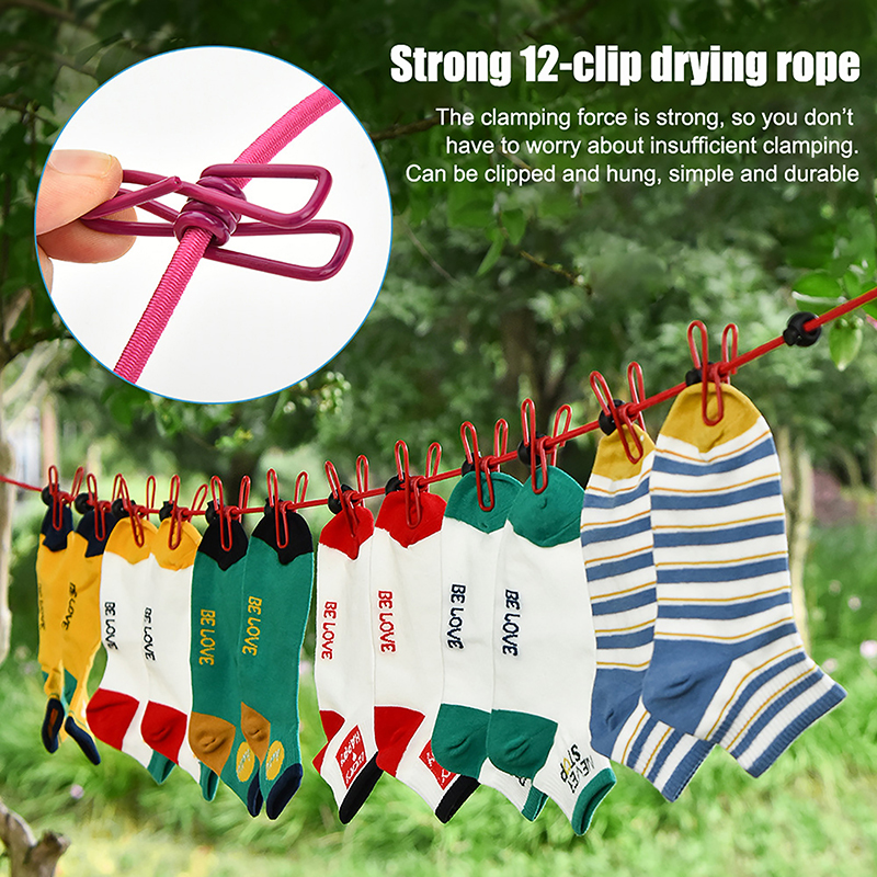 Clothes Drying Rack Rope Retractable Portable Clothesline Line With 12 ...