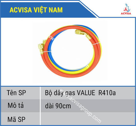 Bộ 3 Dây Nạp Gas VALUE Model R410 VRP-U-R/Y/B (1 Bộ = 3 Sợi 90Cm)